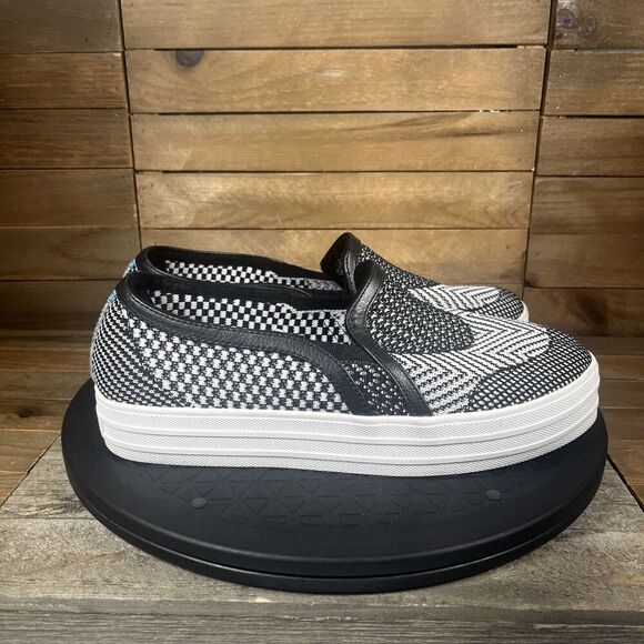 Skechers Womens Sz 7.5 Double Up Rise Up Woven Slip On Platform Shoe Black White - Picture 1 of 10